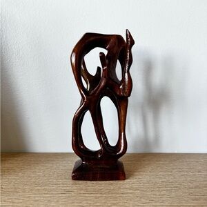 Handcrafted Abstract Wood Sculpture - Dark Brown Finish